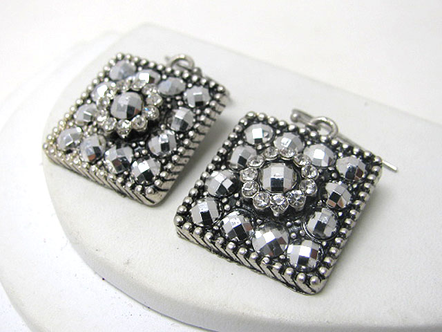 Crystal and metallic stone combo square earring