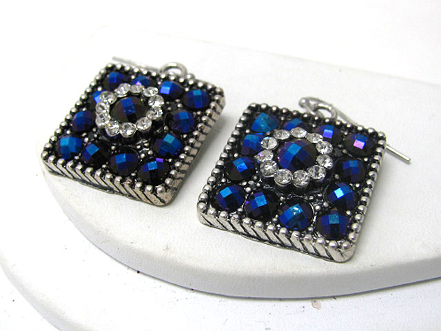 Crystal and metallic stone combo square earring