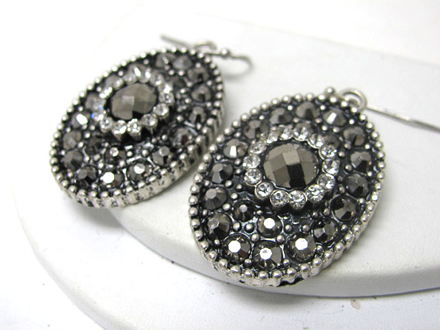 Crystal and metallic stone combo oval earring