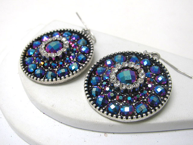 Crystal and metallic stone combo round earring