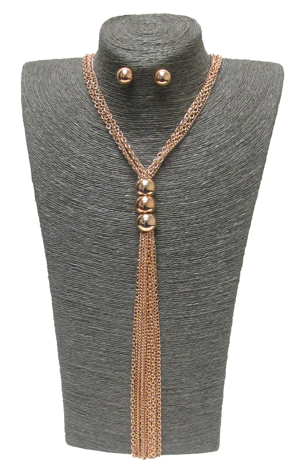 Multi chain tassel drop y shape necklace set