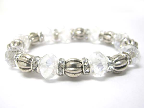 Facet glass beads and crystal ring stretch bracelet