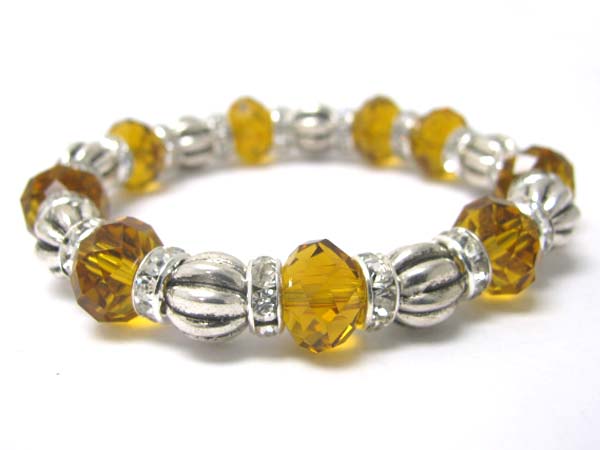 Facet glass beads and crystal ring stretch bracelet