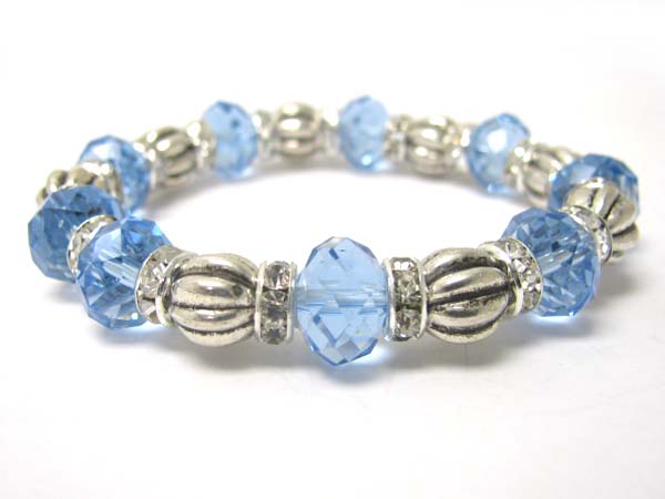 Facet glass beads and crystal ring stretch bracelet