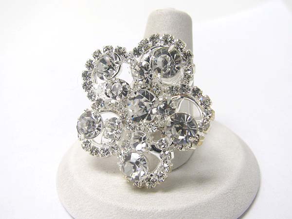 Crystal and rhinestone flower adjustable ring