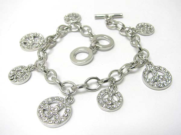 Crystal stud peace charm link bracelet