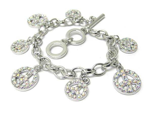 Crystal stud peace charm link bracelet