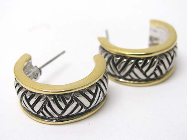 Two tone textured metal arc earring