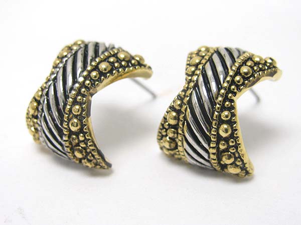 Two tone cable metal arc earring