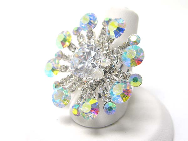 Crystal and rhinestone flower adjustable ring