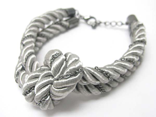 Knotted rope and metal chain braided link bracelet