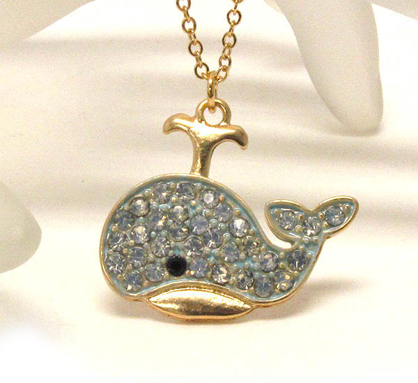 Crystal deco whale pendant necklace