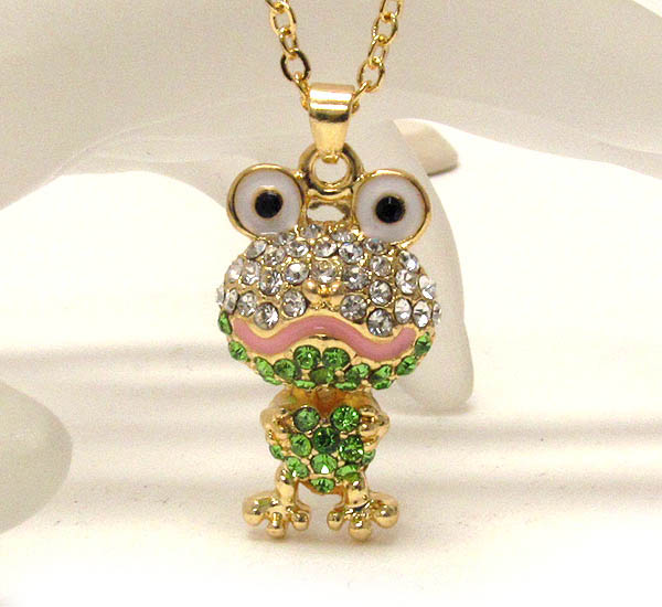 Crystal deco 3d frog pendant necklace