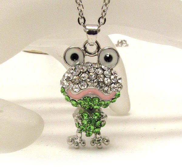 Crystal deco 3d frog pendant necklace