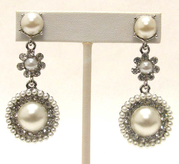 Crystal and pearl center deco flower drop earring