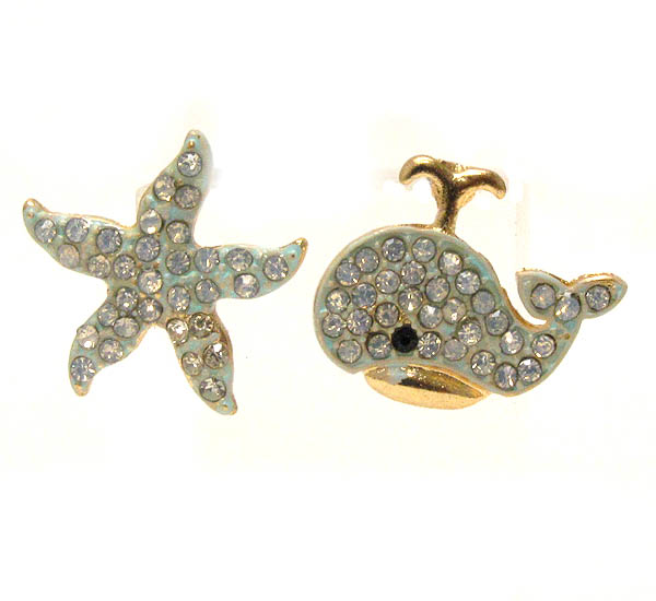 Crystal deco starfish and whale earring