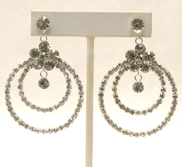 Crystgal flower and double hoop drop earring - hoops