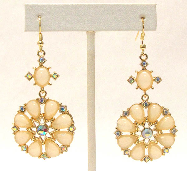 Facet acrylic stone and crystal deco flower drop earring