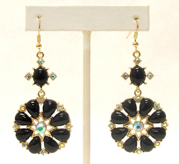 Facet acrylic stone and crystal deco flower drop earring