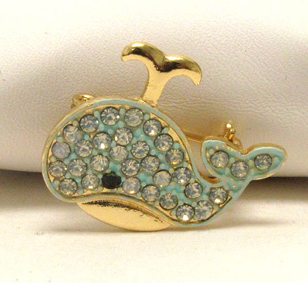 Crystal deco whale brooch