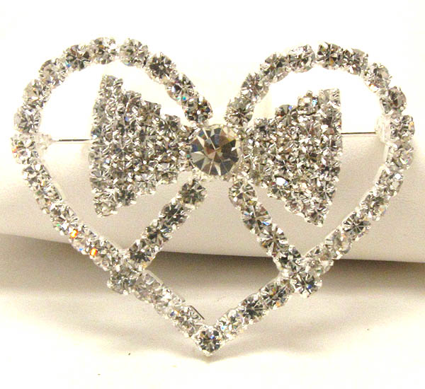 Crystal ribbon and heart brooch