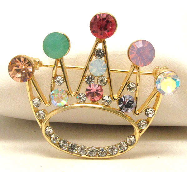 Multi crystal deco crown brooch