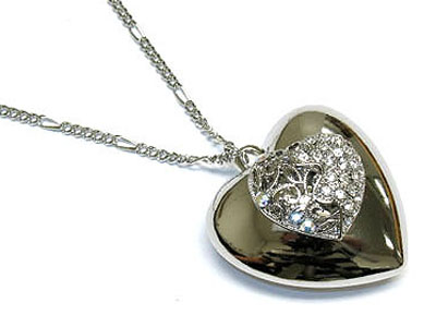 Metal crystal filigree heart necklace