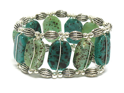 Turquoise stone and metal stretch bracelet