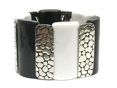 Large acryl and casting metal link stretch bracelet 