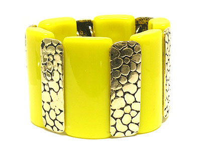 Large acryl and casting metal link stretch bracelet 