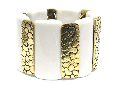 Large acryl and casting metal link stretch bracelet 