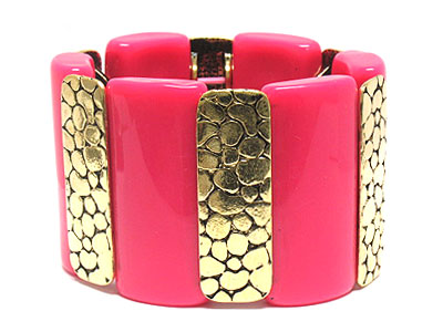 Large acryl and casting metal link stretch bracelet