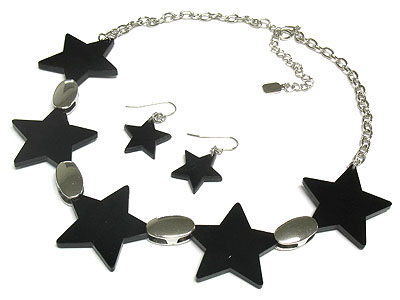 Multi acryl star metal link necklace and earring set 