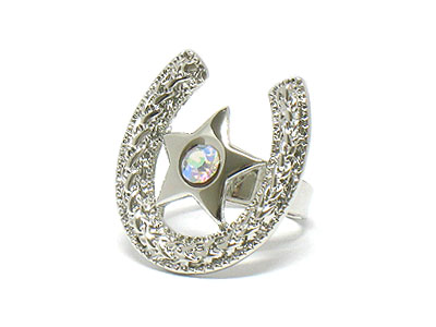 Metal horse toe shape and star with crystal stone adjustable ring