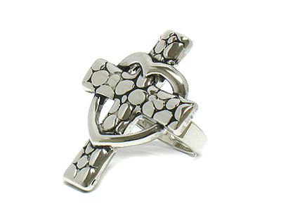 Metal cross and heart harmony adjustable ring