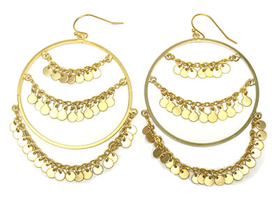 Matte metal round earring with multi small dangles 