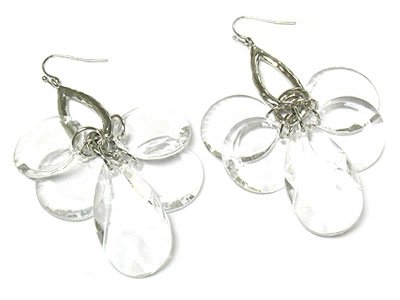 Multi facet cut acrylic tear and round dangles earring