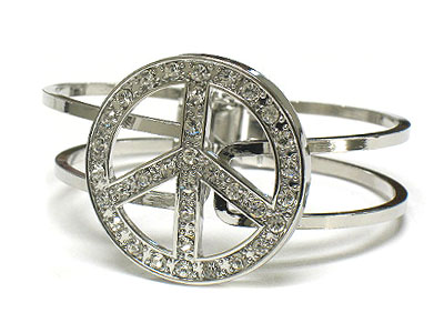 Crystal peace metal double line  bangle bracelet