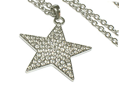 Crystal dense star pendant simple chain  necklace