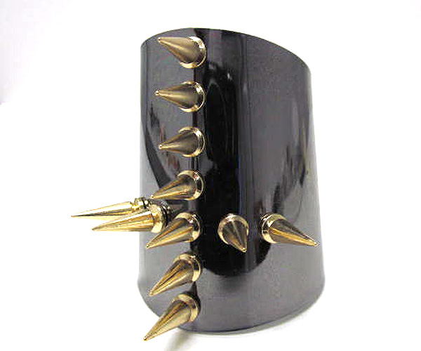 Multi metal spike cross line patern large cuff bangle