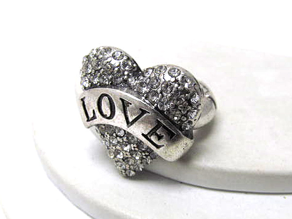 Crystal love heart metal stretch ring