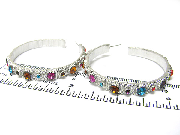 Multi size crystal round hoop earring - hoops