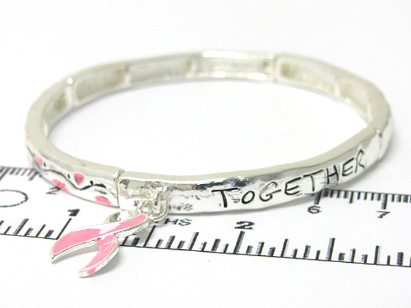 Inspiration message and pink ribbon  breast cancer stretch bracelet