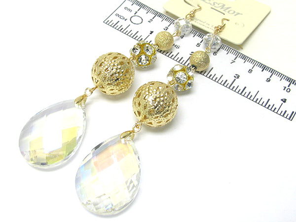 Muti crystal metal ball and drop large crystal glass tear drop earring