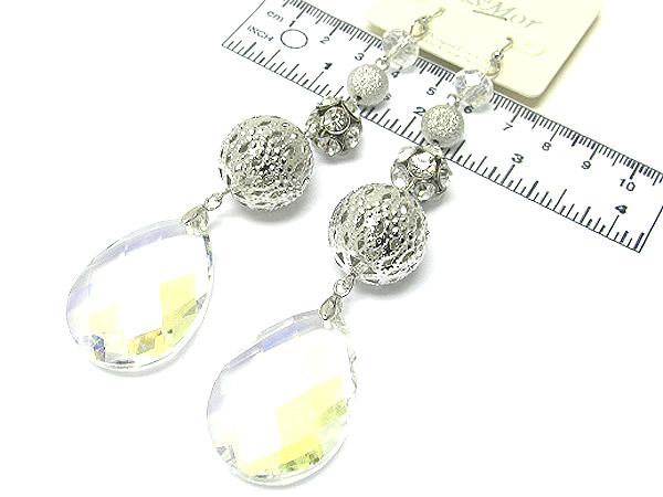 Muti crystal metal ball and drop large crystal glass tear drop earring