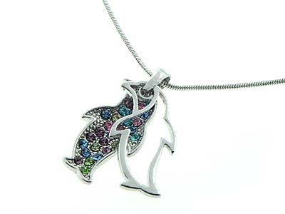 Crystal dual dolphin pendant necklace