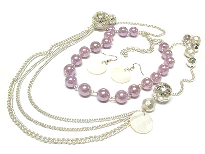 Triple layer acrylic pearl beads neckalce and earring set