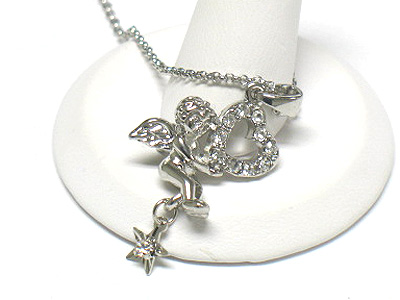 Crystal angel and heart pendant necklace