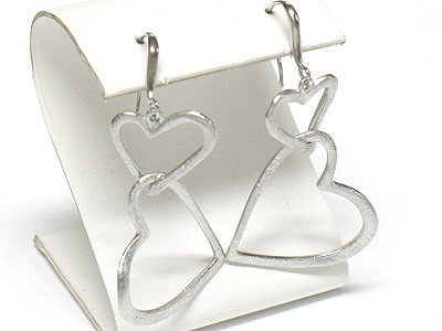 Scratched metal heart drop earring - brass metal