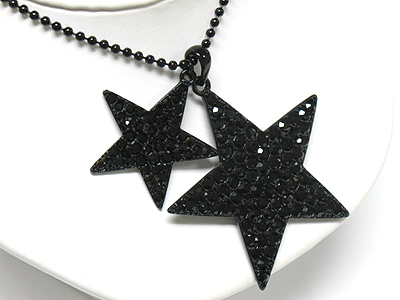 Large crystal dual star pendant long necklace